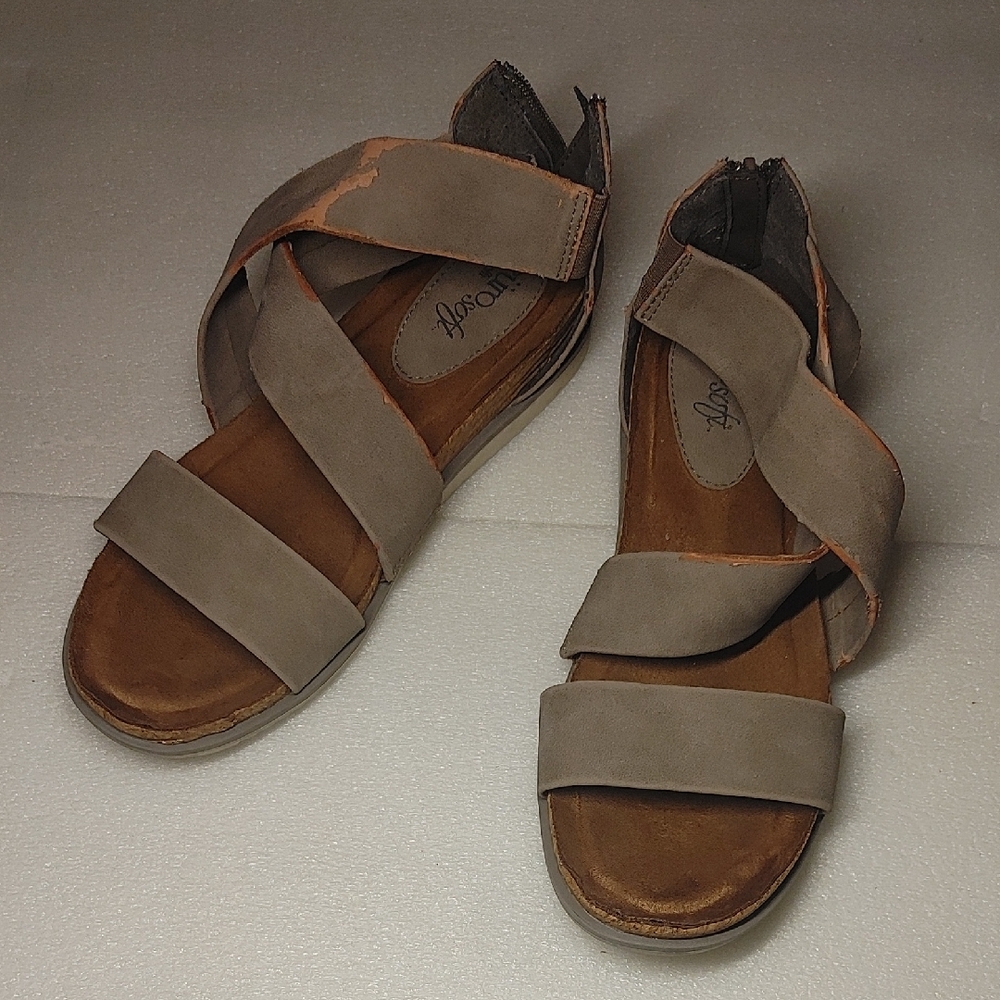 Women's Taupe Suede Cross-Strap Sandals
